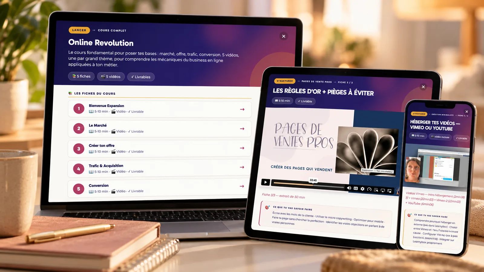 Un cours d'Expansion sur ordinateur, tablette et téléphone&nbsp;: les fiches, les vidéos et les livrables