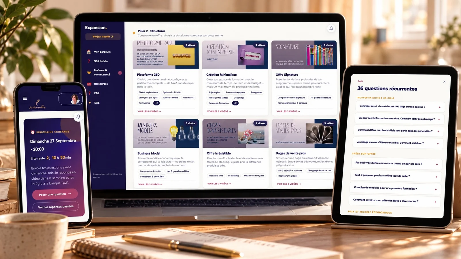 La plateforme Expansion sur ordinateur, tablette et téléphone&nbsp;: la bibliothèque, les questions-réponses et la FAQ